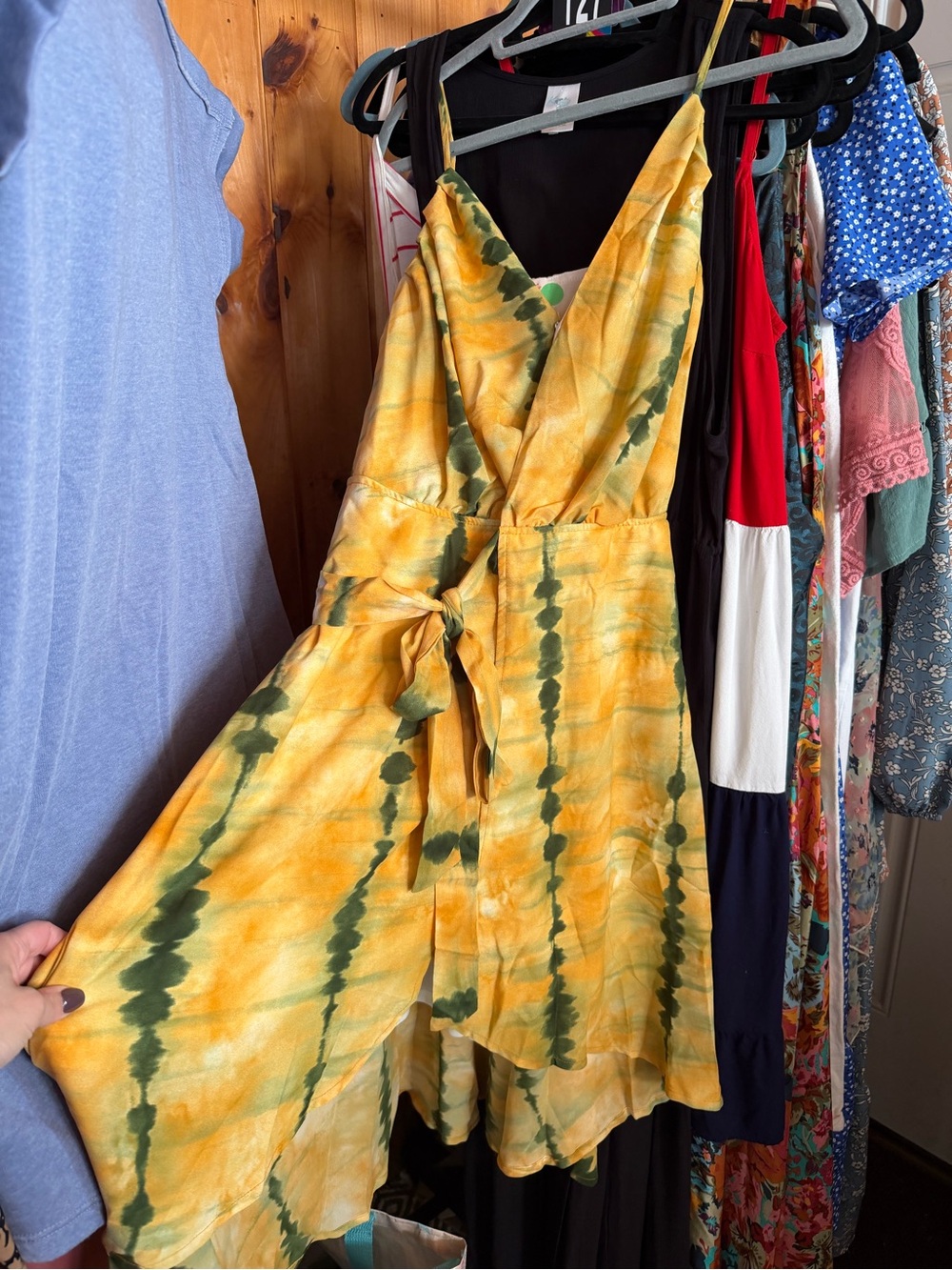 Tie-Dye High-Low Wrap Dress in Yellow & Green - Women